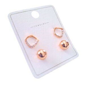 🟠✨Set of 2 Pairs of Earrings – Rose Gold Plated with Clear Crystals